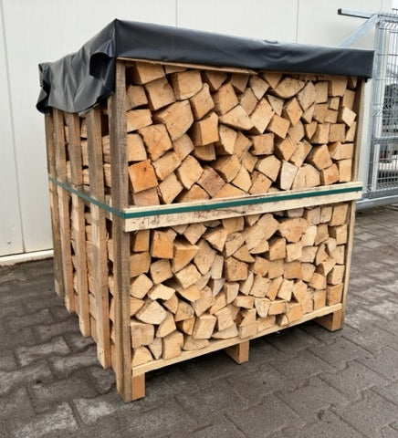 Brennholz Buche 33 cm, ofengetrocknet mit Einwegkiste (1 RM / 1,6 SRM)