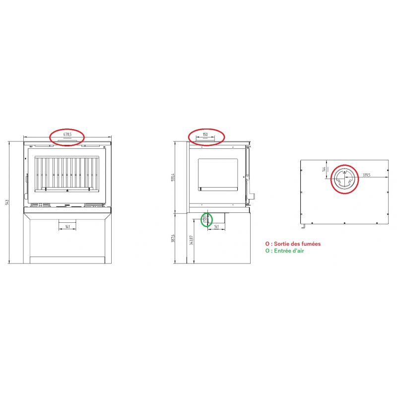 Dreiseitig anschließbarer Holzofen